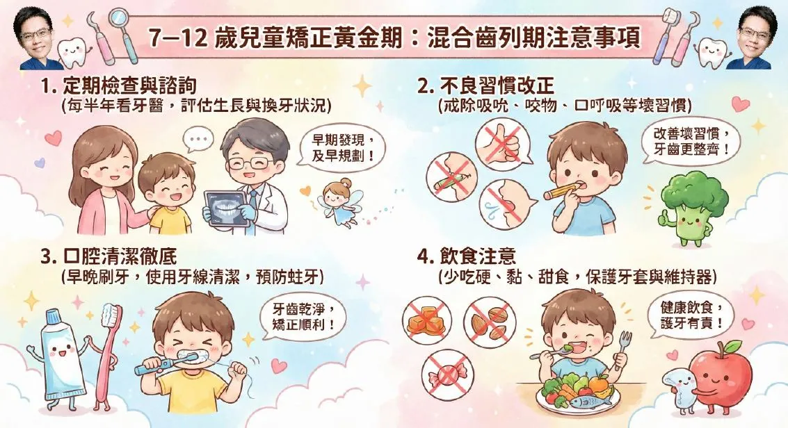 ▍7–12 歲混合齒列期：兒童矯正黃金期